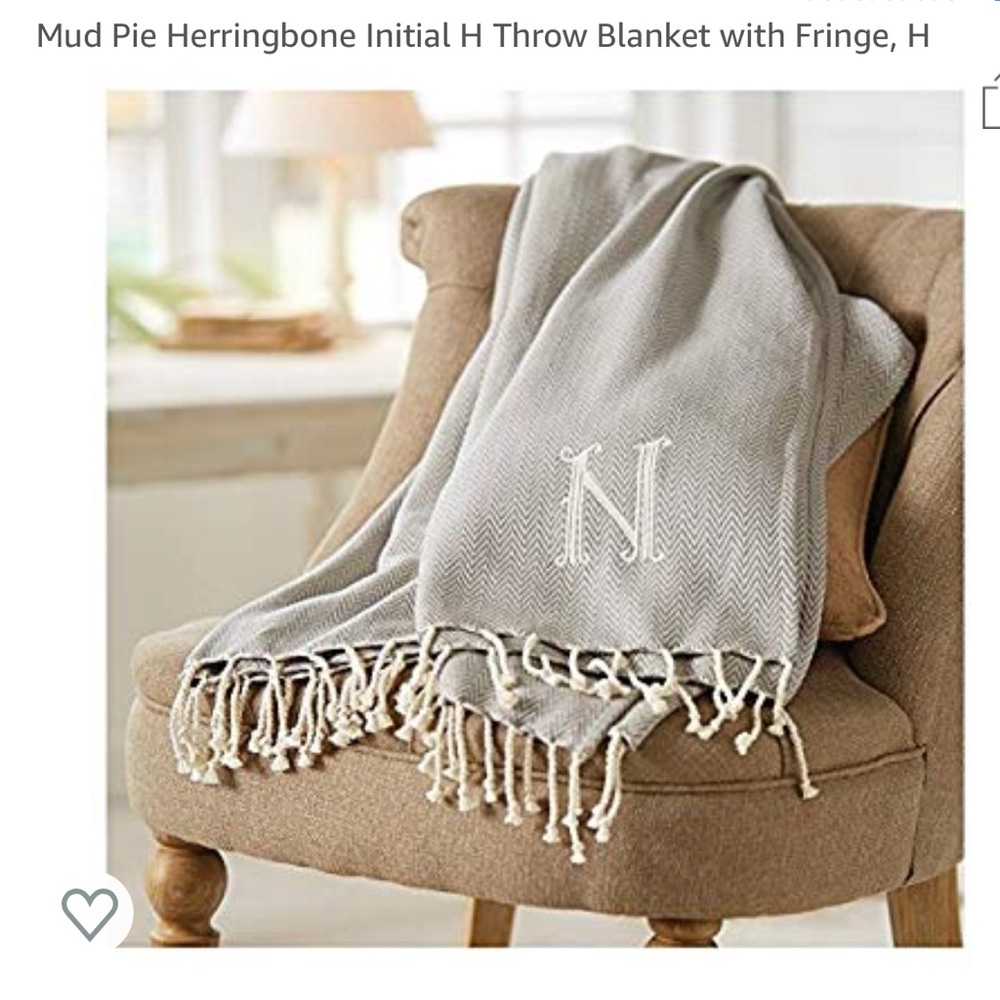 NEW Mud Pie Herringbone Initial Throw- Letter “H”